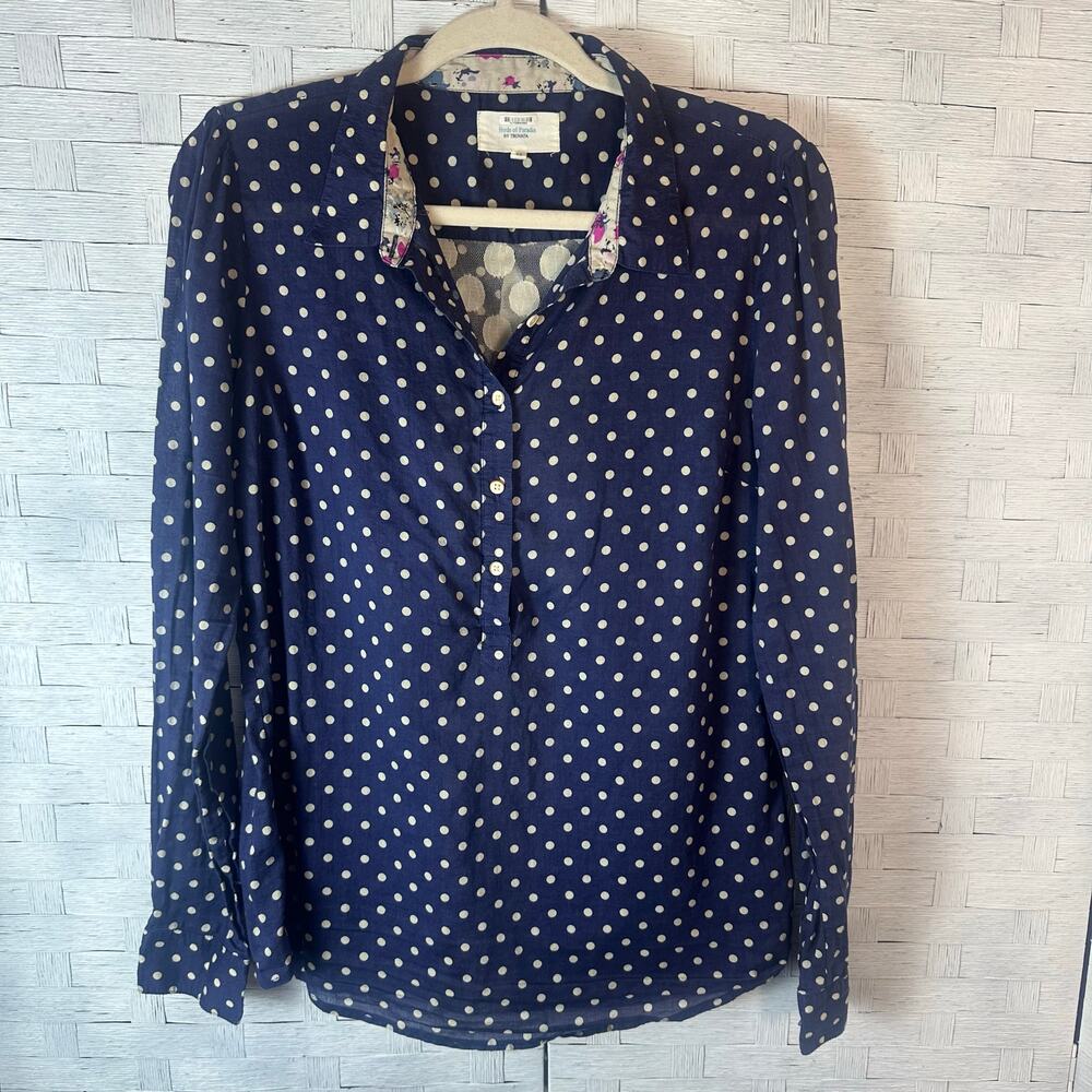 Birds of Paradise women’s polkadotted blouse button up lace back romantic